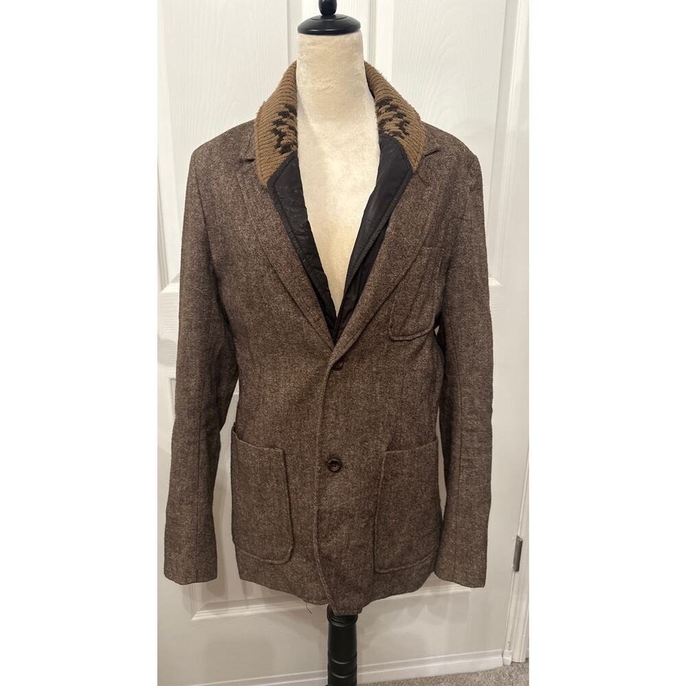 Super Cool Brown Tweed Jacket with Knit Collar + Leather Elbow Patches - Zara